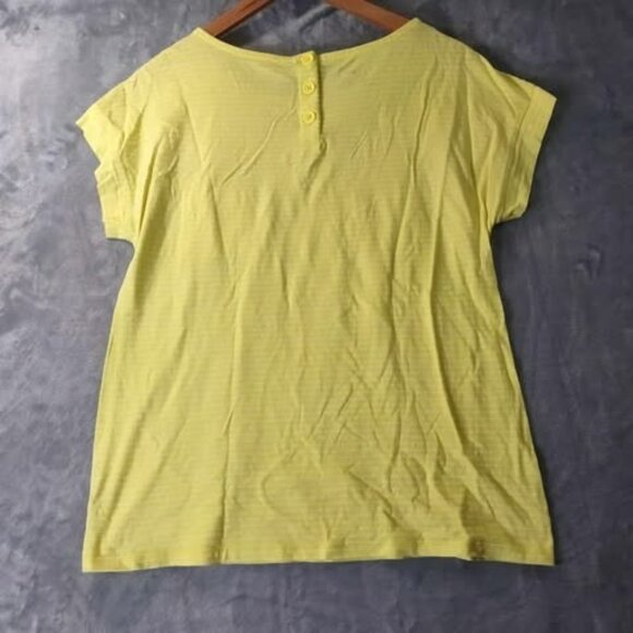 Talbots M Yellow Striped ShortSleeve Pocket Button Back Detail preppy casual Top - Picture 2 of 9
